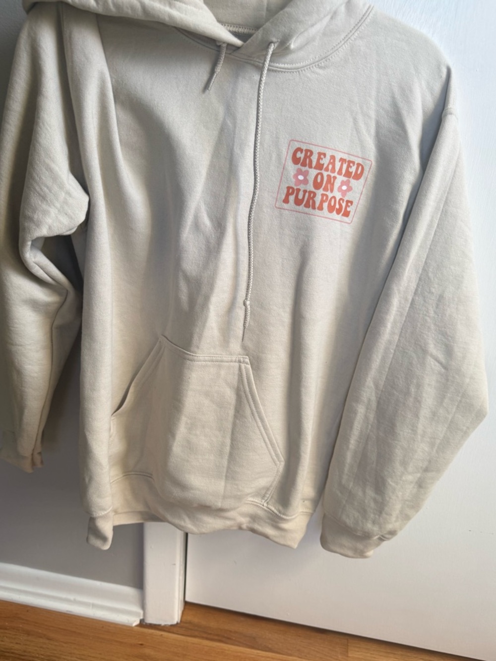 Cream Hoodie with Pink 'Created On Purpose' Graphic